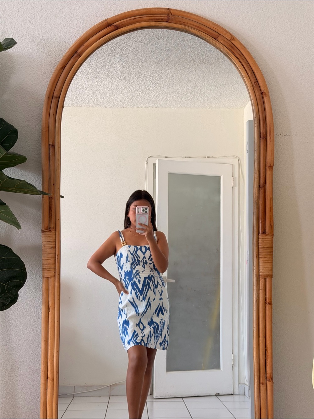 Sam Edelman White & Blue Ikat Print Mini Dress
